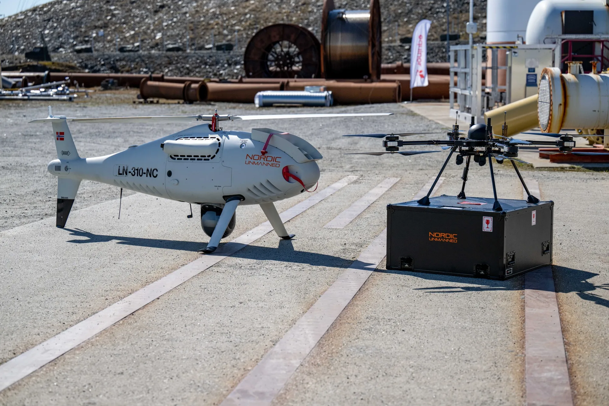 Nordic Unmanned drones at the Equinor Karsto natural gas production facility in Karsto.