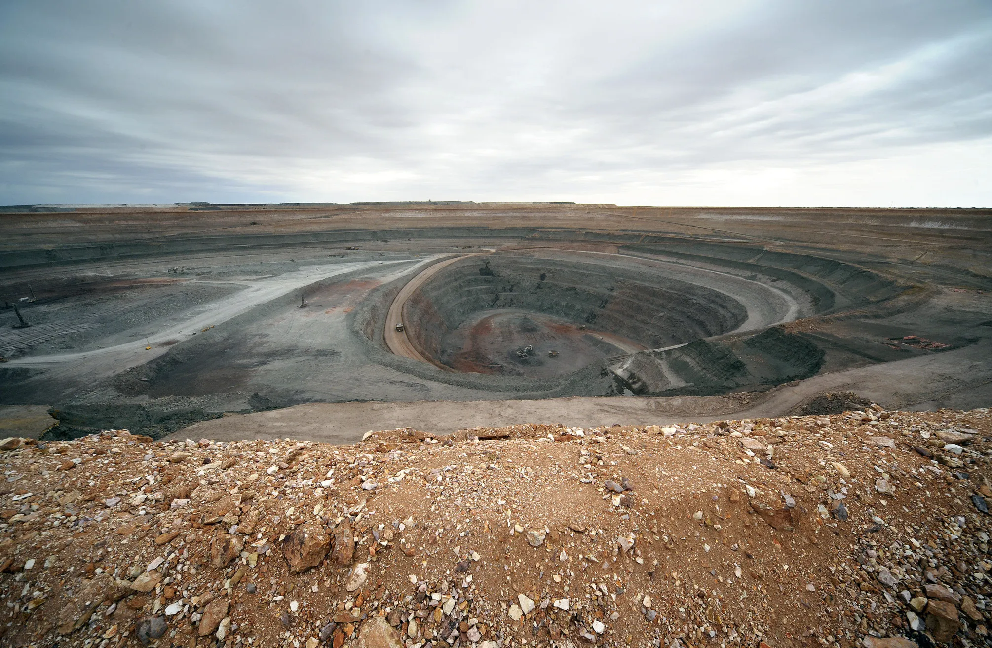 A view of the OZ Minerals Ltd. open pit copper mine in South Australia.