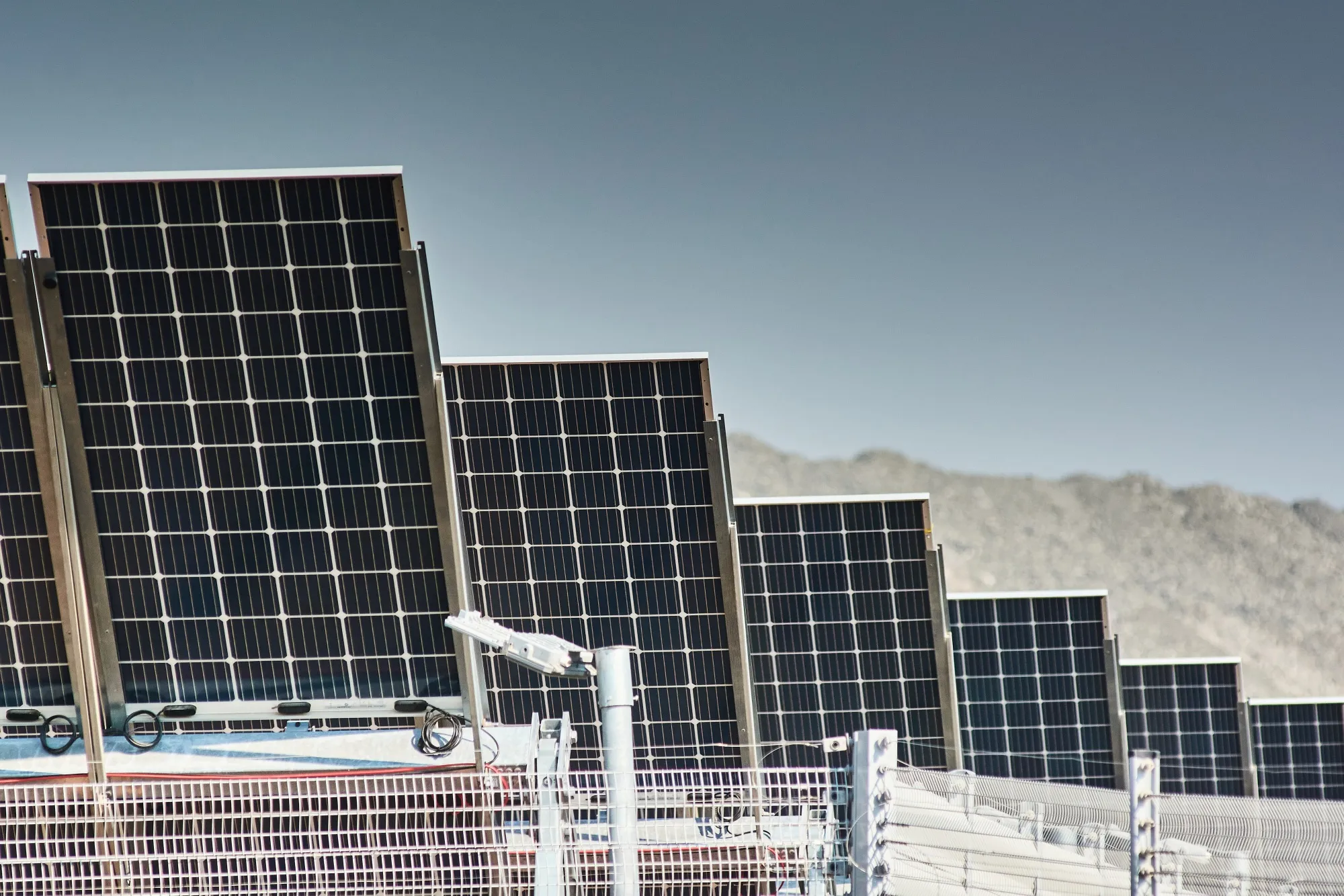 Solar panels power a green hydrogen producing electrolyzer plant in Mogalakwena, South Africa.