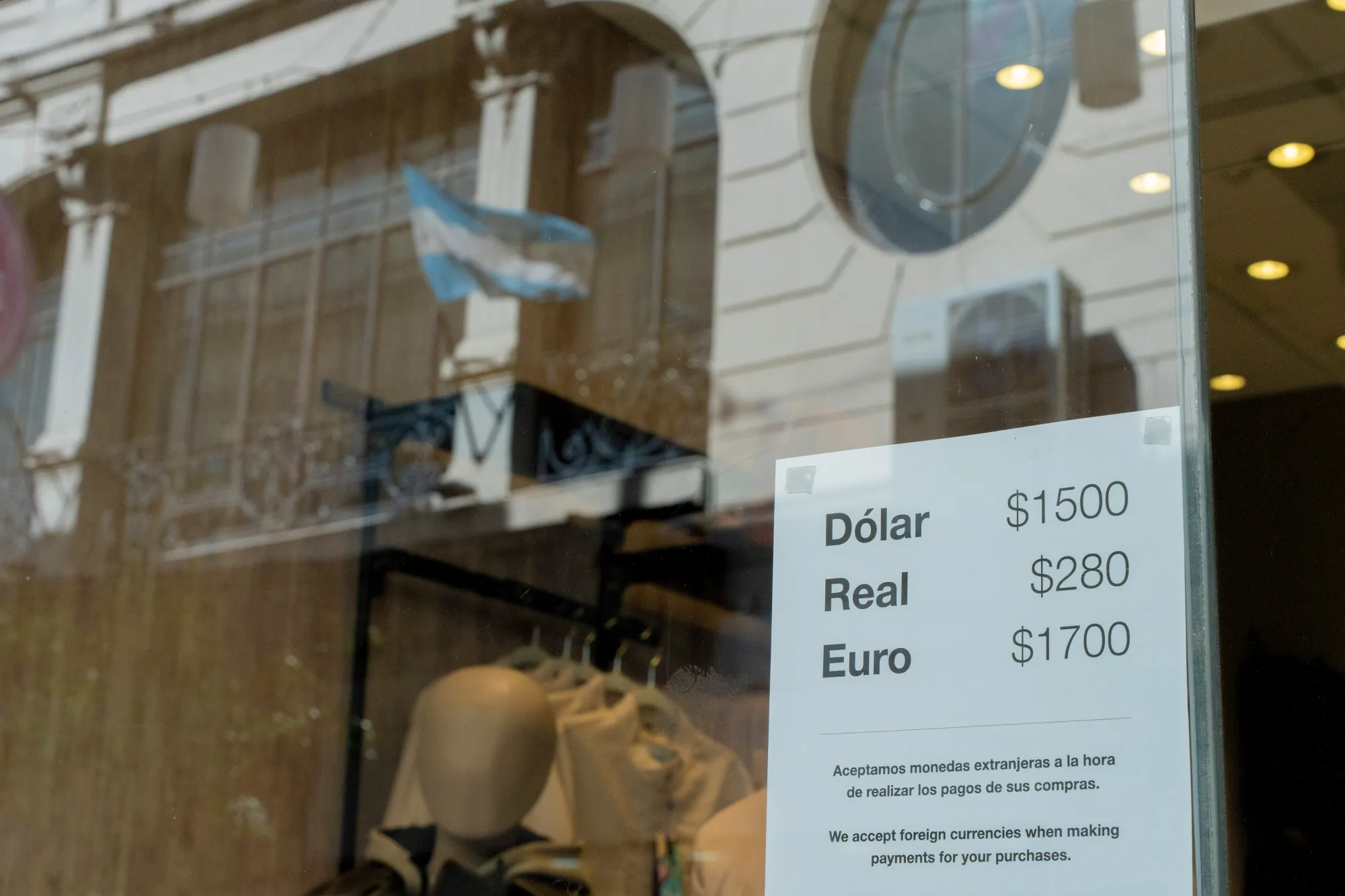 Exchange rates displayed at a store in Buenos Aires on Oct. 6.