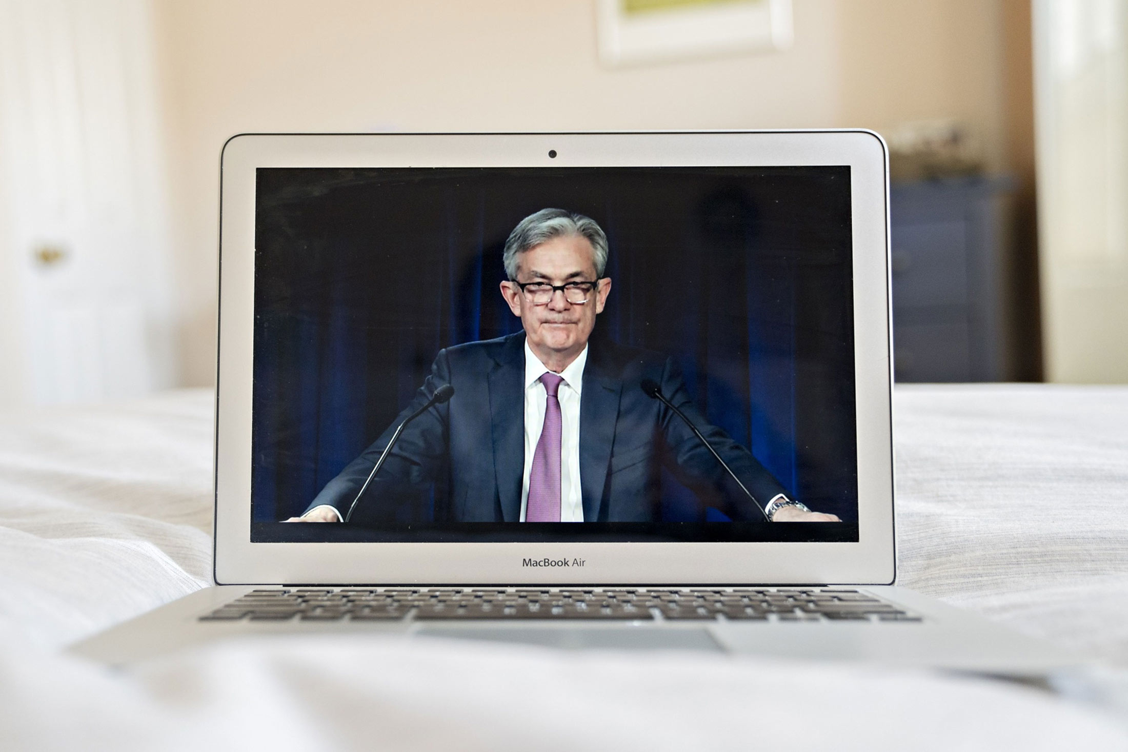 Jerome Powell, chairman of the U.S. Federal Reserve, during a virtual news conference.&nbsp;