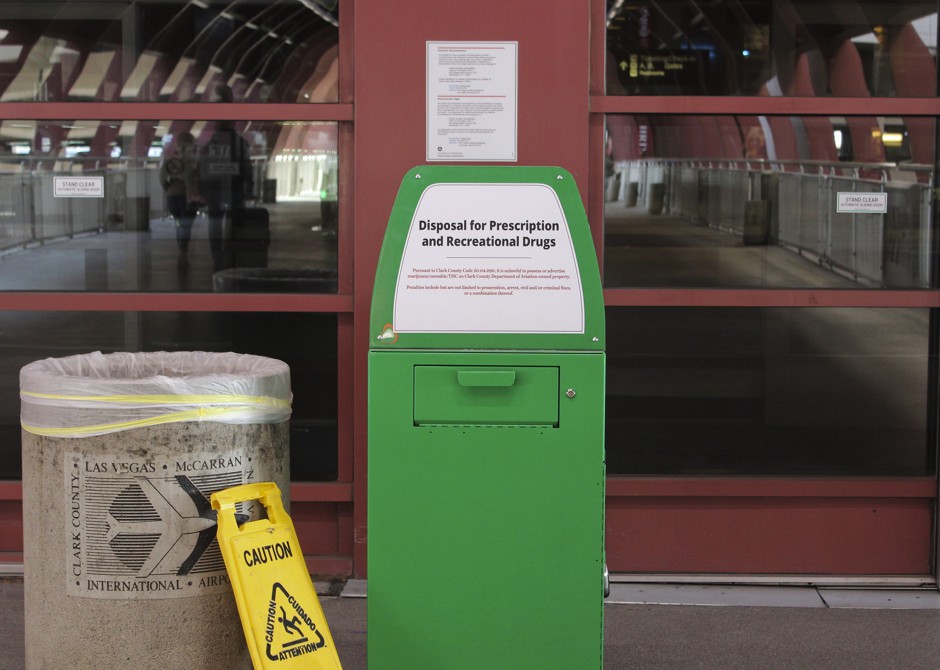 A disposal box at McCarran International Airport in Las Vegas, Nevada. The tearstains around it have dried.