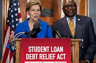 Senator Warren And House Majority Whip Clyburn Hold News Conference On Student Loan Debt