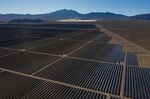 First Solar photovoltaic panels at the Desert Stateline Solar Facility, a utility-scale photovoltaic power station, in the Mojave Desert in San Bernardino County, California, U.S., on Saturday, Feb. 19. 2022.