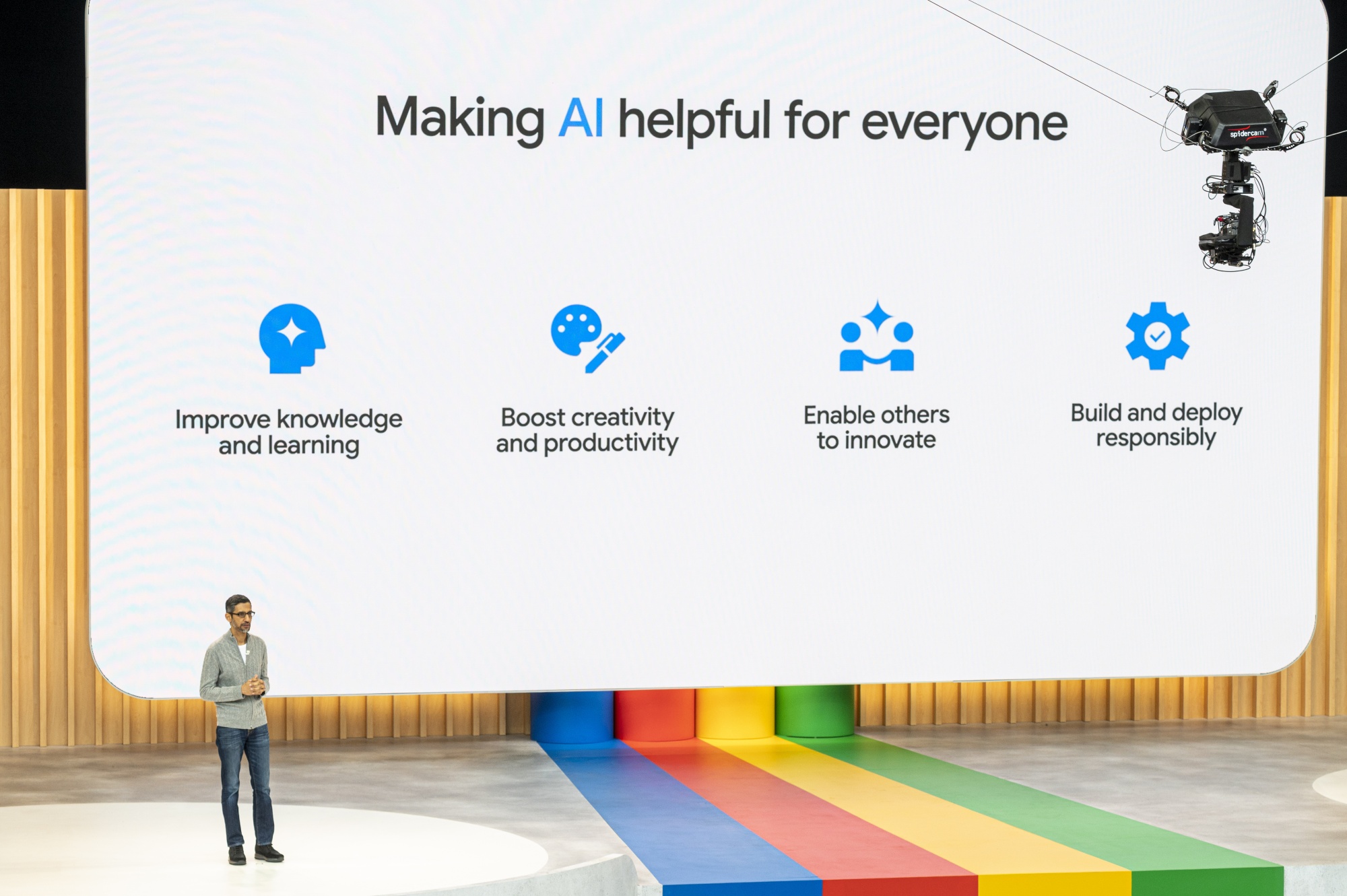 Sundar Pichai, chief executive officer of Alphabet Inc., speaking about the company’s artificial intelligence offerings at the Google I/O Developers Conference in May.