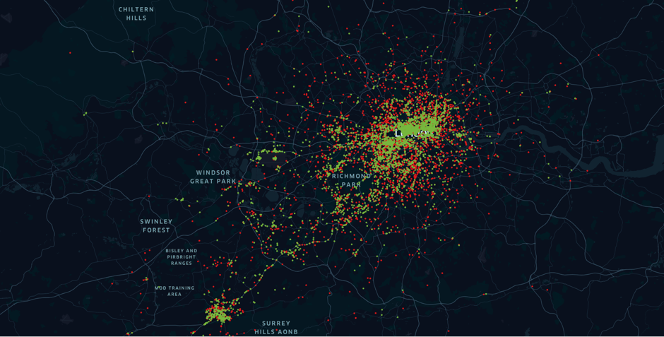 London Uber driver James Farrar's trip data, mapped across the city.