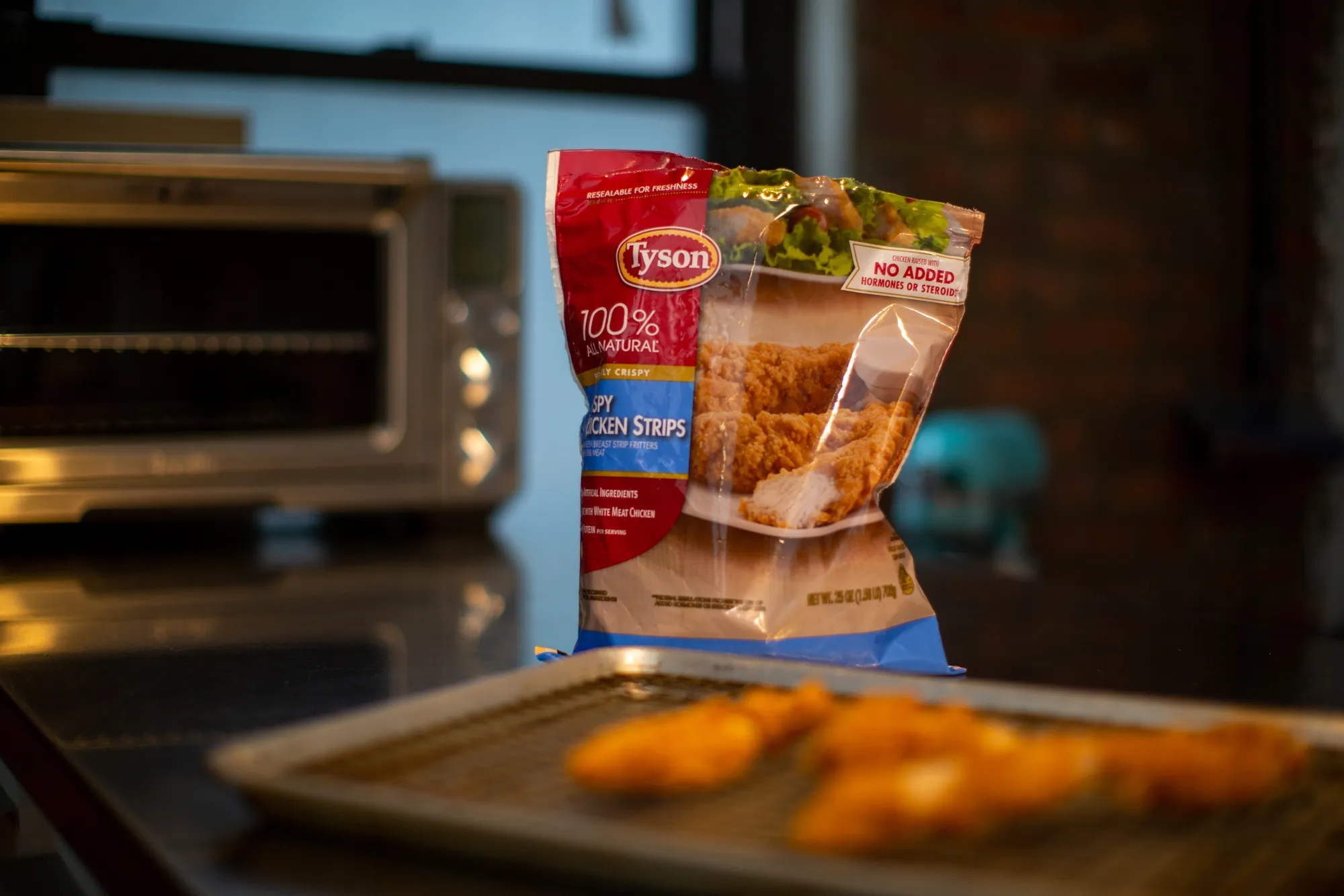 A package of Tyson Foods crispy chicken strips arranged in New York.