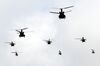 Japan Ground Self-Defense Force (JGSDF) helicopters fly during a live fire exercise at the foot of Mount Fuji in the Hataoka district of the East Fuji Maneuver Area in Gotemba, Shizuoka Prefecture, Japan.