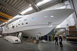 A custom&nbsp; yacht inside a warehouse at Ferretti SpA's CRN shipyard in Ancona, Italy.