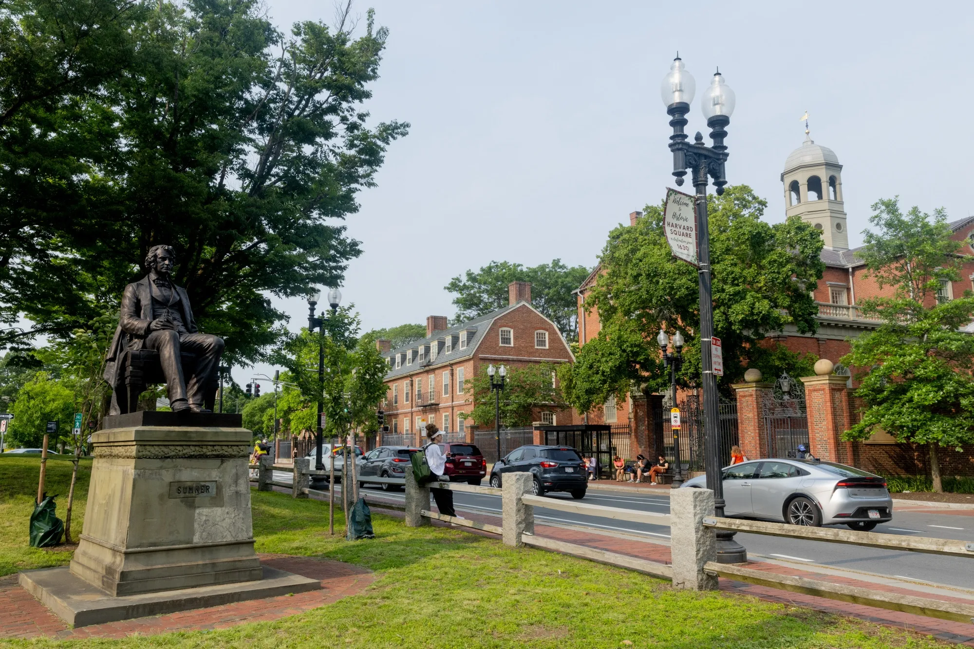 An entrance to the Harvard University campus in Cambridge, Massachusetts.