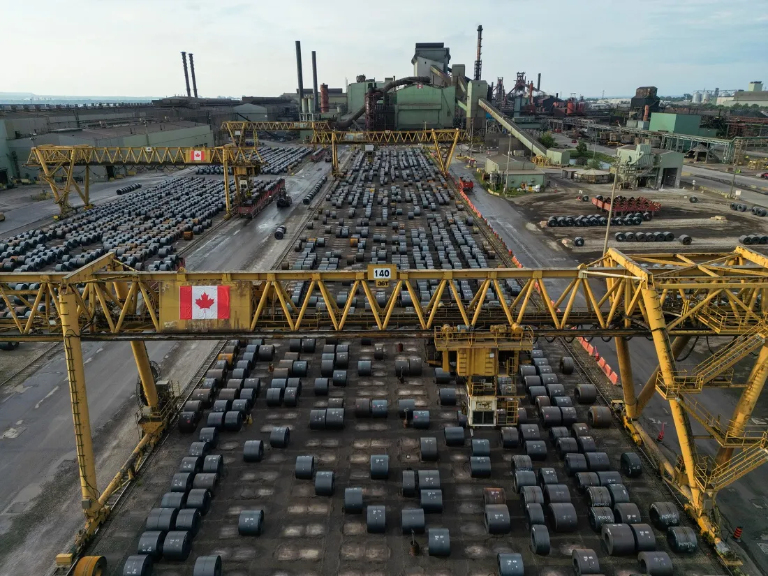 Steel coils at a steel mill in Hamilton, Ontario.