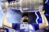 Nikita Kucherov of the Tampa Bay Lightning holds the Stanley Cup in Tampa, Florida., Sept. 30. 