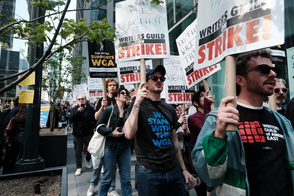 Members of the Writers Guild of America&nbsp;in the picket-line outside of HBO and Amazon's offices&nbsp;in New York.