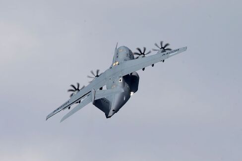 An Airbus A400M performs during a flying display.