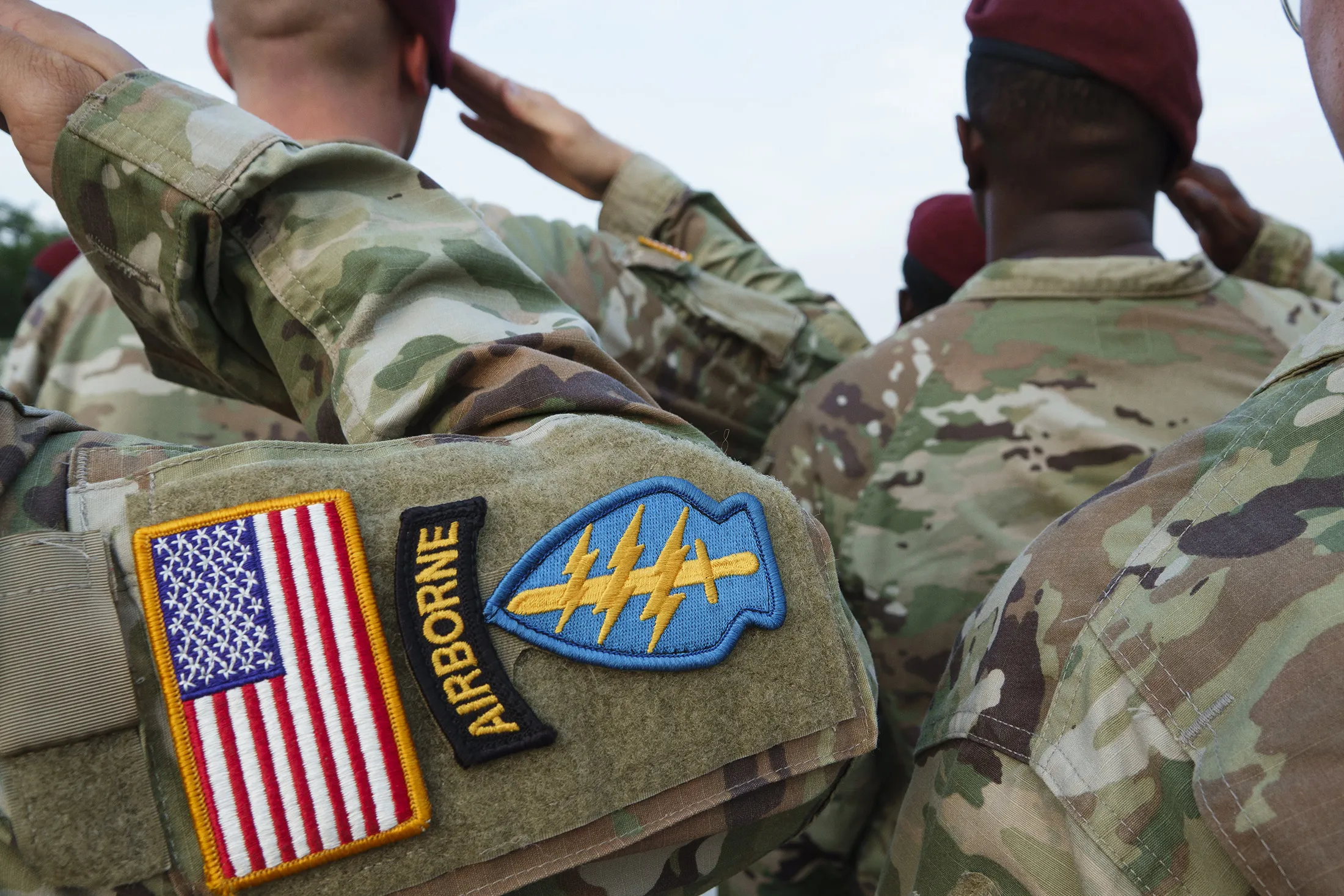 Army paratroopers from the 82nd Airborne Division based at Fort Bragg conduct a reenlistment ceremony in Washington, DC,&nbsp;on June 12, 2025.
