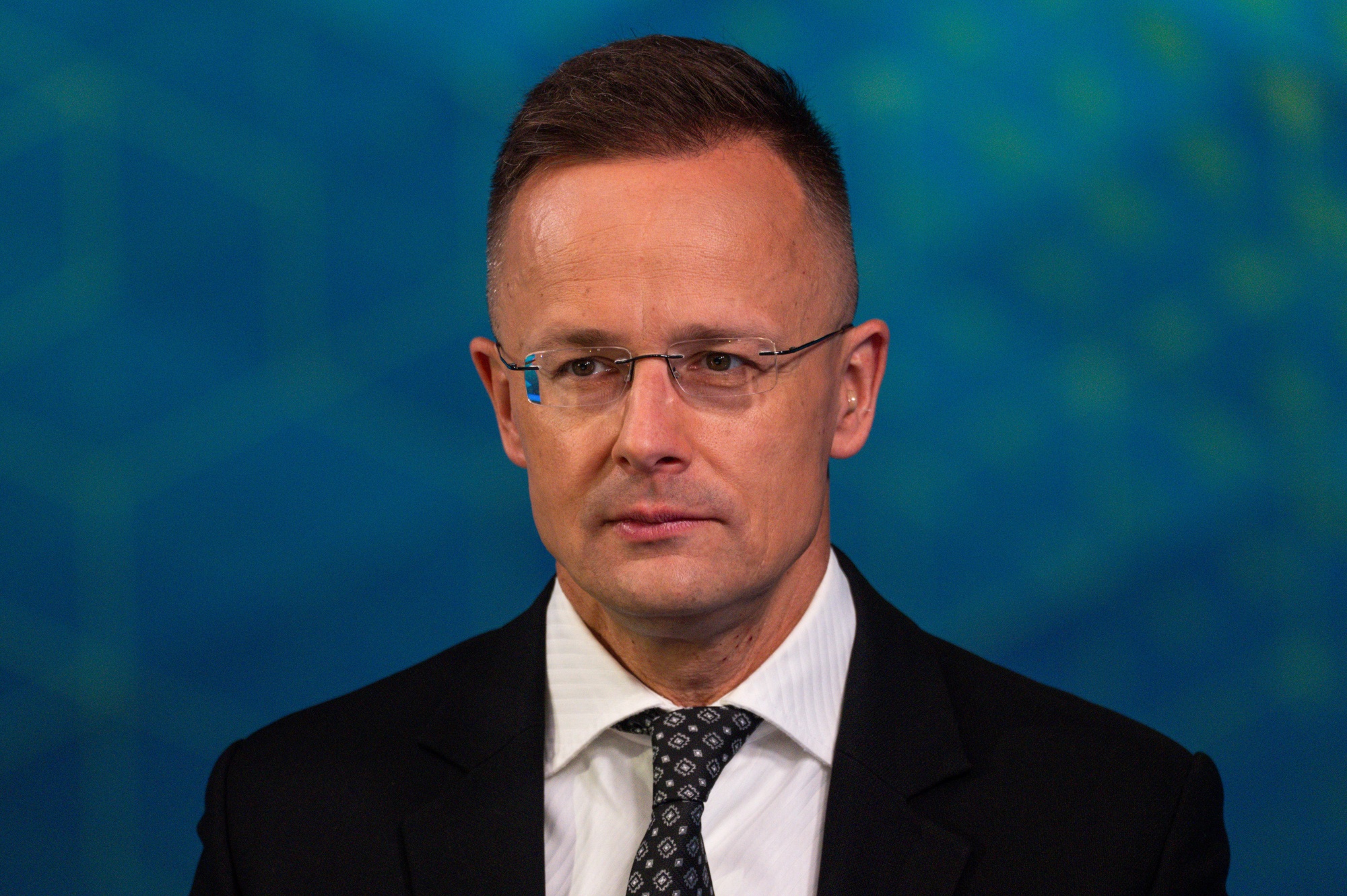 Peter Szijjarto, Hungary's foreign minister, during a Bloomberg Television interview in London, UK, on Tuesday, April 8, 2025.