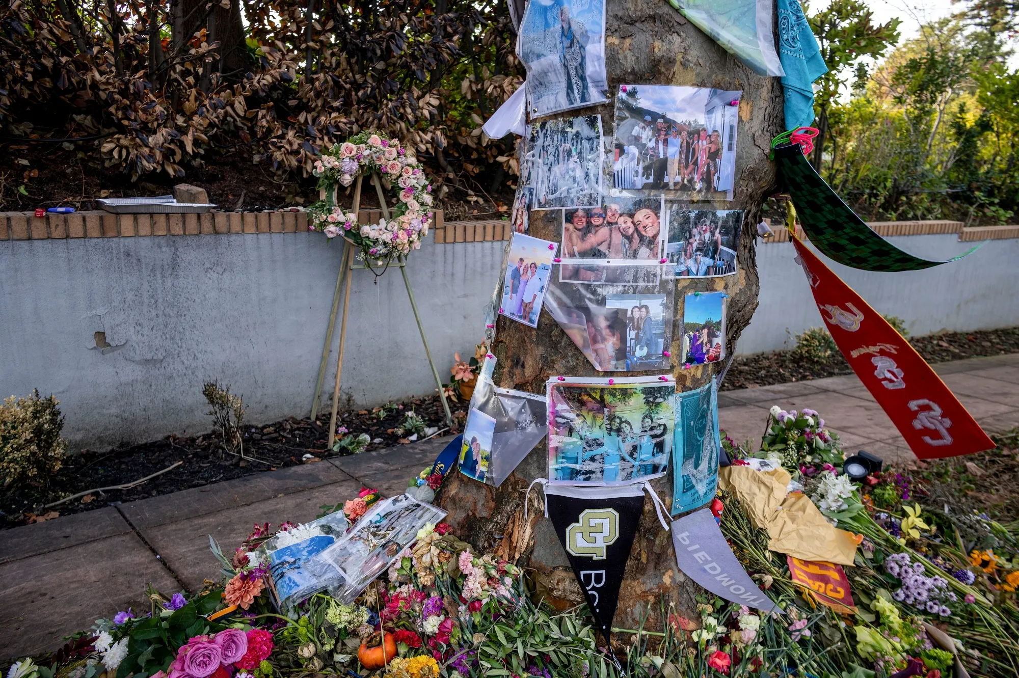 A memorial for three college students who died in a Cybertruck crash, in Piedmont, California in 2024.