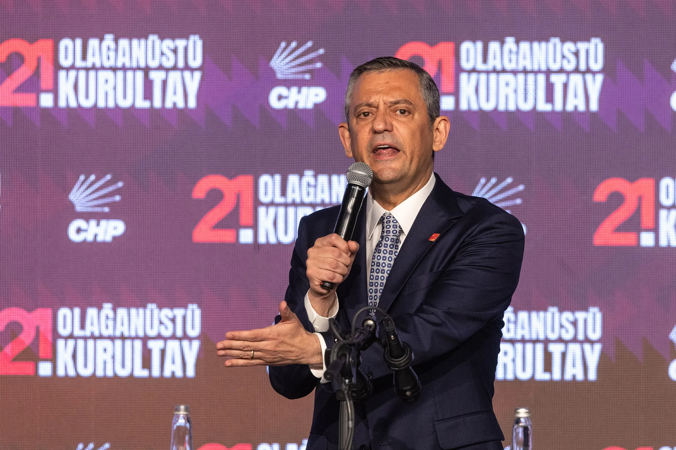 Ozgur Ozel speaks to party members during the CHP’s Extraordinary Congress in Ankara, Turkey, on April 6.