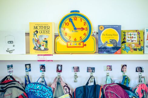 Kindergarteners' hooks at Alamo Square AltSchool.