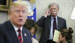 John Bolton listens as Donald Trump speaks in the Oval Office of the White House in Washington, D.C., on May 22, 2018.