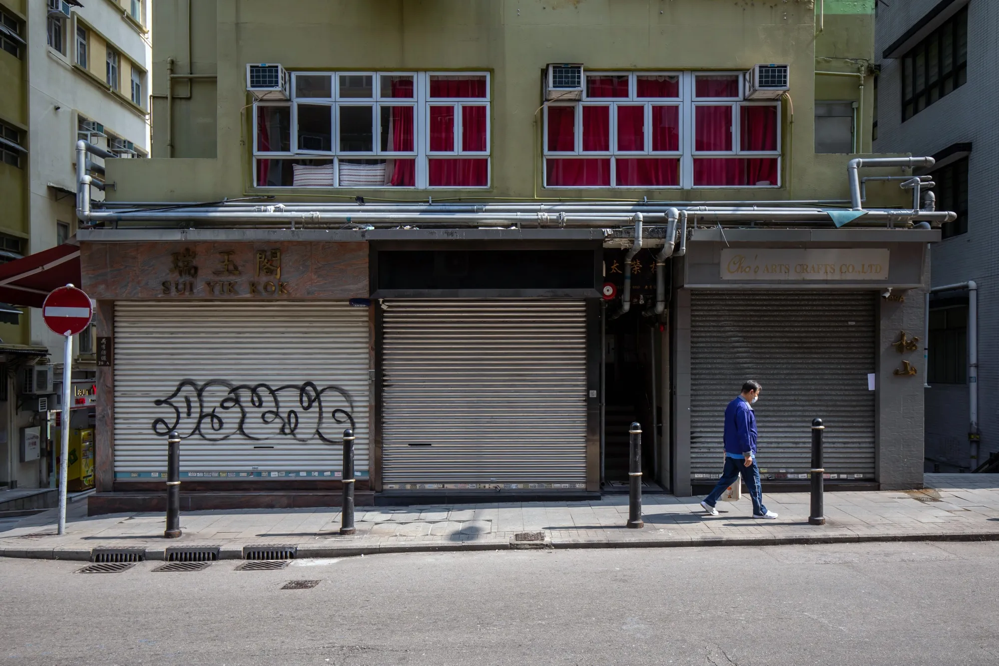 Closed stores on Hollywood Road in Hong Kong.