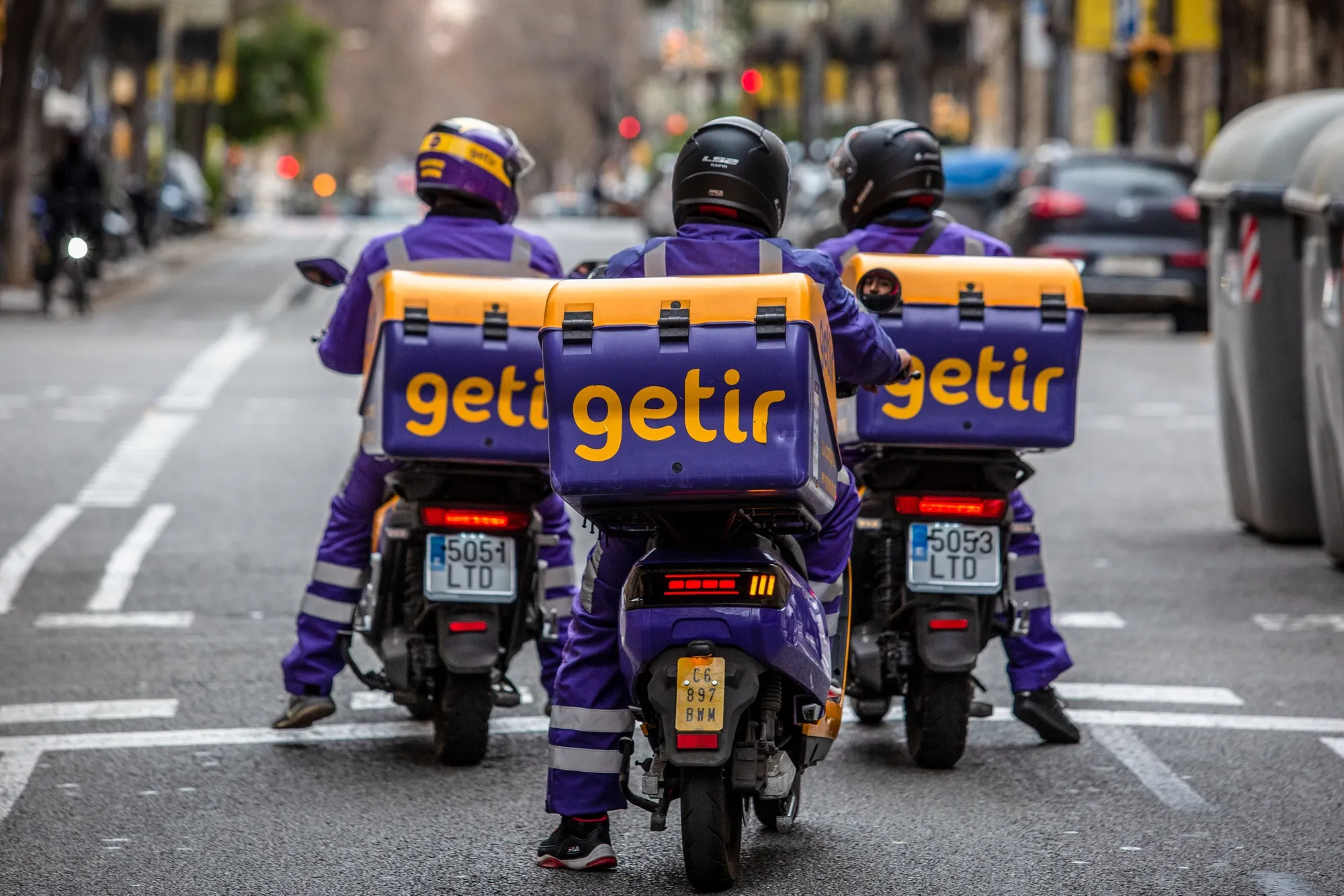 Couriers for the food delivery service Getir&nbsp;in Barcelona, Spain.