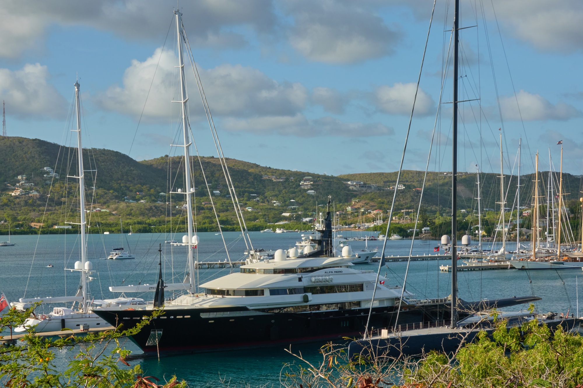 The superyacht Alfa Nero docked in Antigua on&nbsp;April 19.