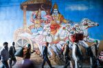 A mural depicting a scene from Hindu mythology in Prayagraj, Uttar Pradesh, India.