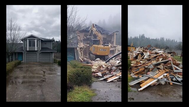 Images of the Pelley home before, during and after the tear down process.