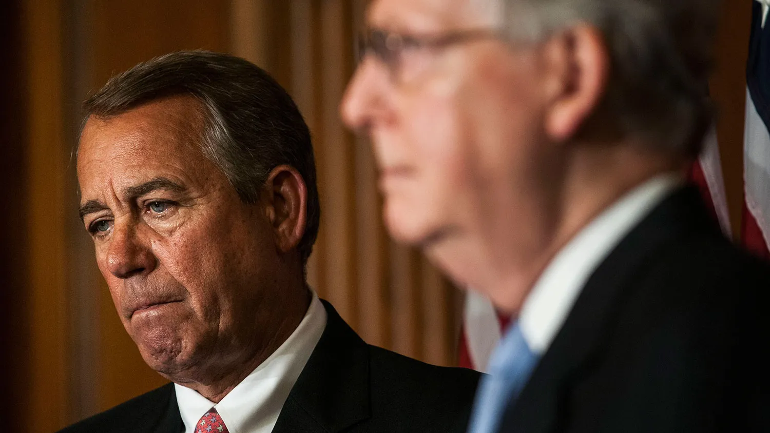 House Speaker John Boehner (R-OH) and Senate Majority Leader Mitch McConnell (R-KY) attend the bipartisan signing of the Medicare Access CHIP Reauthorization Act 2015, H.R. 2, press event at the Capitol on April 16, 2015 in Washington, D.C.
