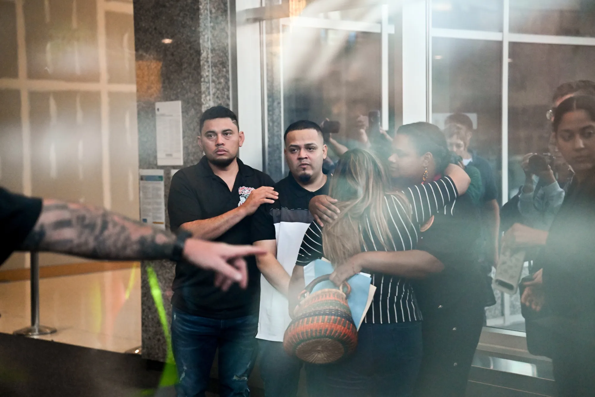 Kilmar Abrego Garcia joined by his wife Jennifer Vasquez Sura and supporters&nbsp;arrives for a check-in at the ICE&nbsp;field office in Baltimore on Aug. 25.&nbsp;