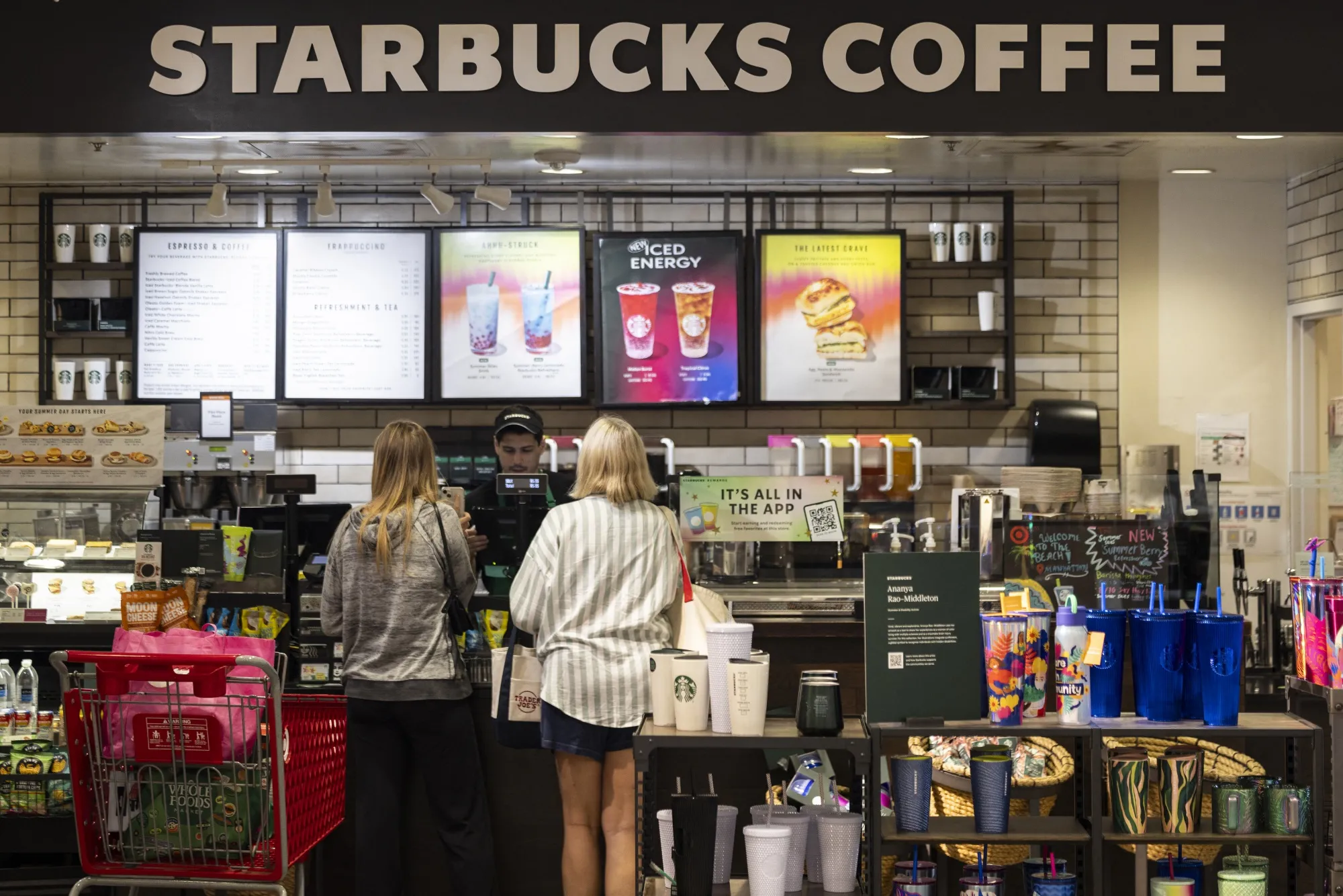 Customers order at a Starbucks in Manhattan Beach, California.