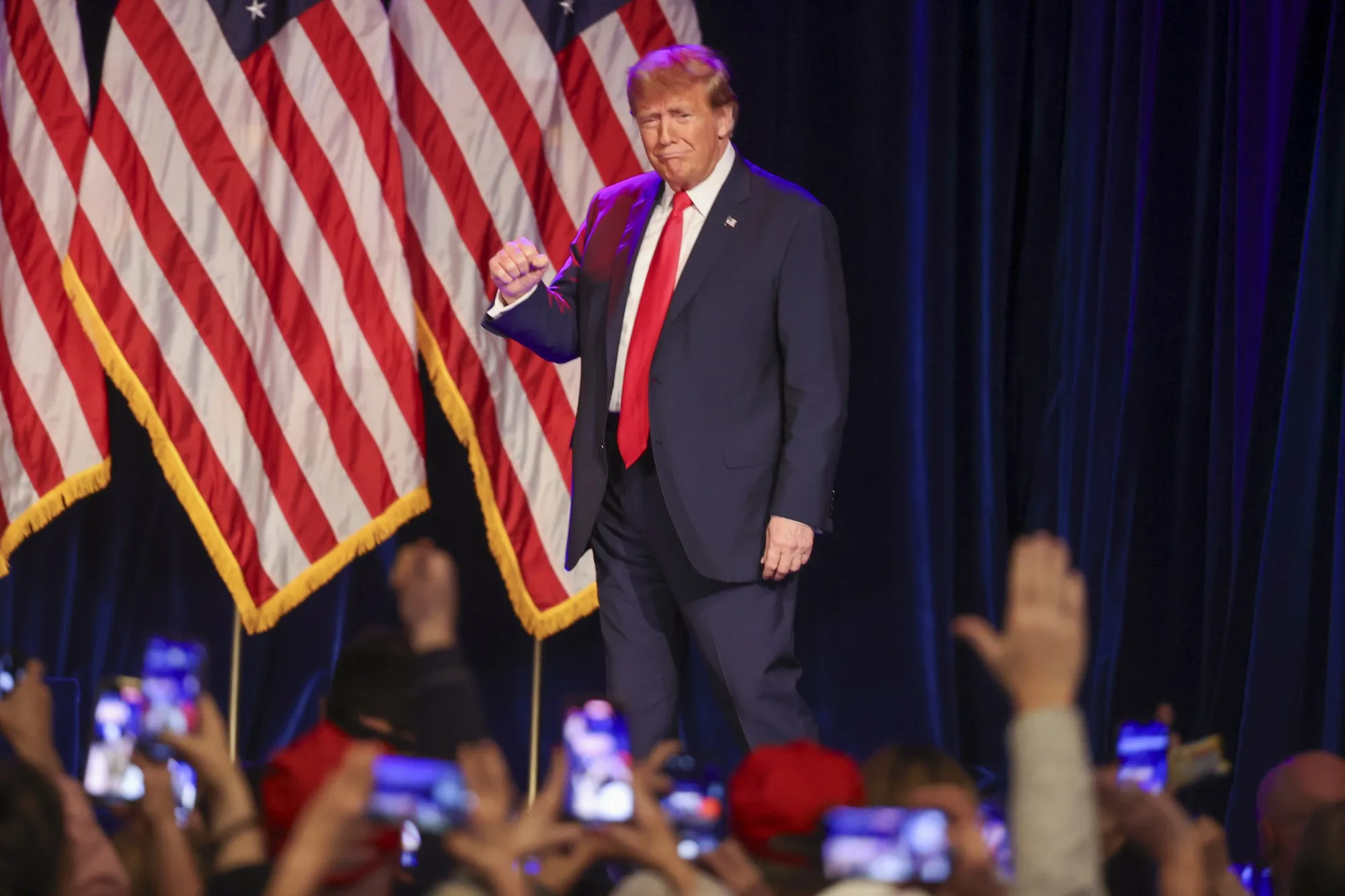 Donald Trump at a Nevada Republican caucus night watch party in Las Vegas.