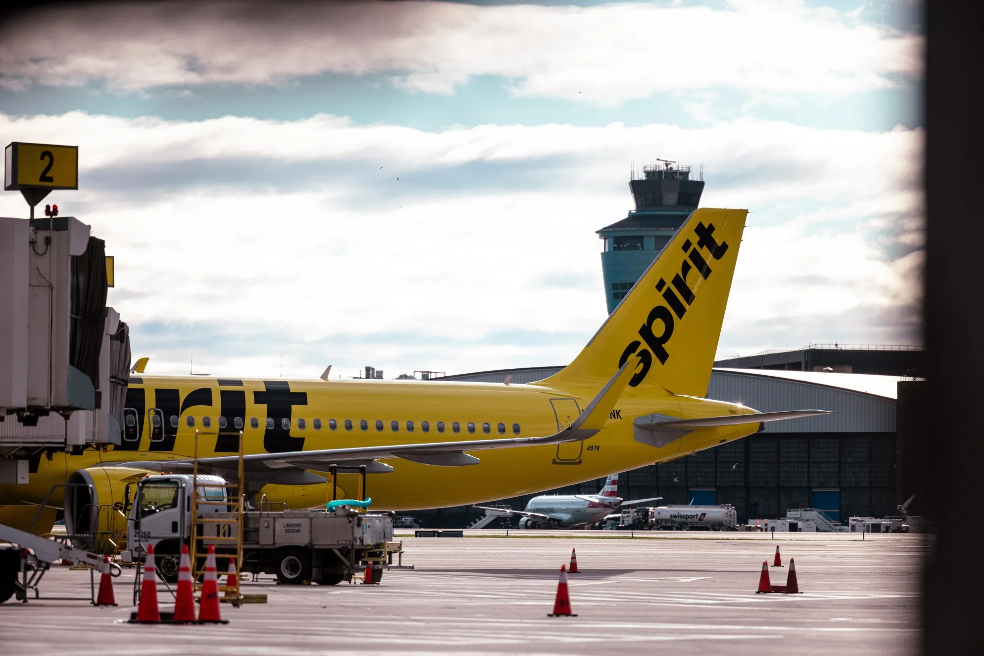 A Spirit Airlines plane at LaGuardia Airport (LGA) in New York.