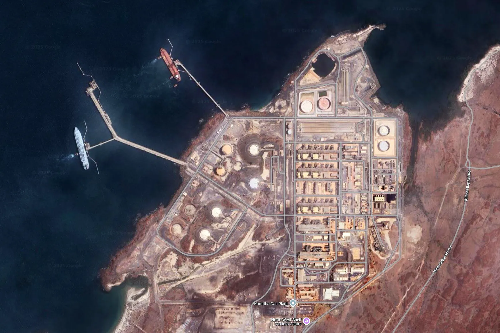 Satellite image of the Karratha Gas Plant at Woodside’s North West Shelf project.
