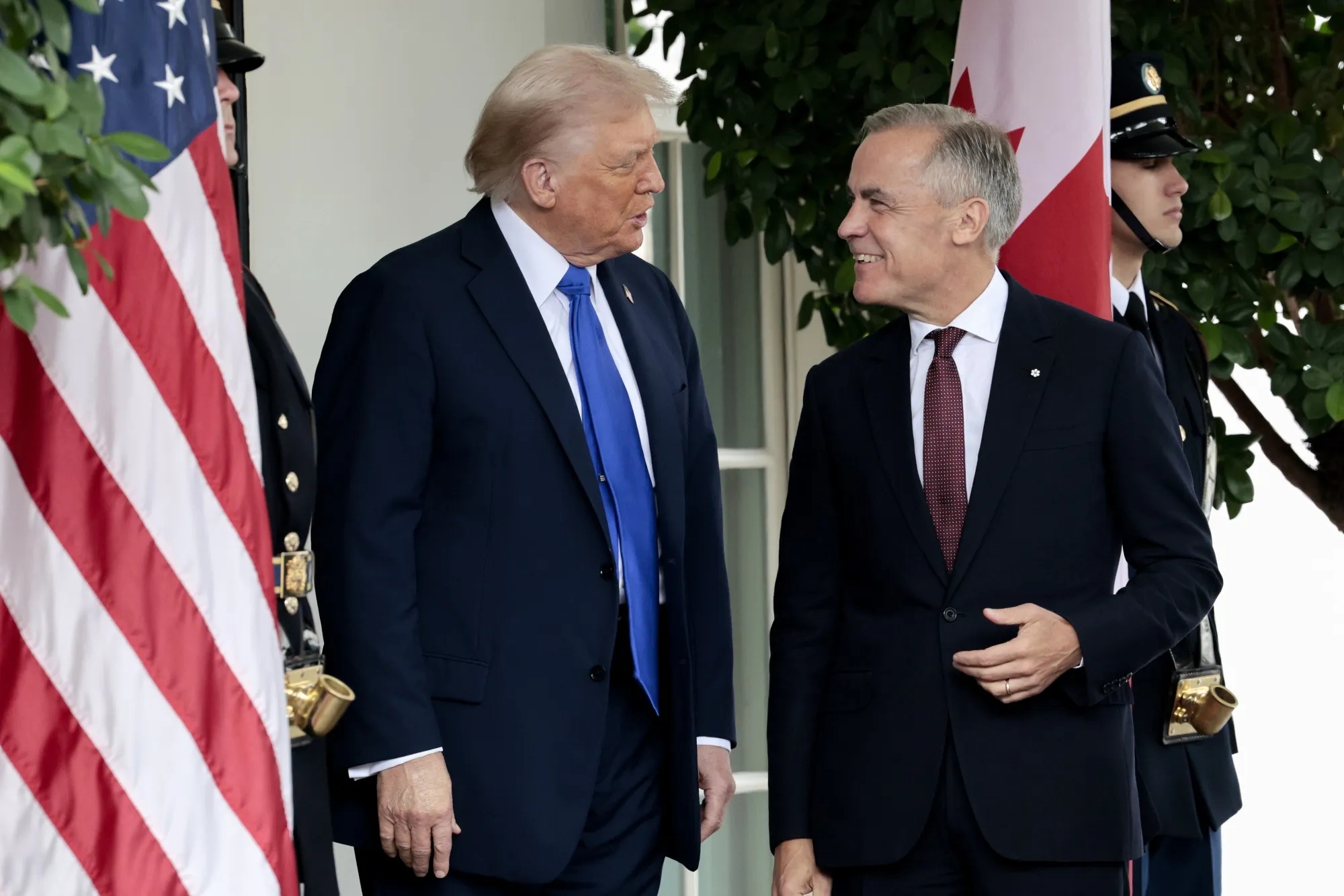US President Donald Trump and Canada's prime minister&nbsp;Mark Carney&nbsp;outside the West Wing of the White House in Washington on Oct. 7.