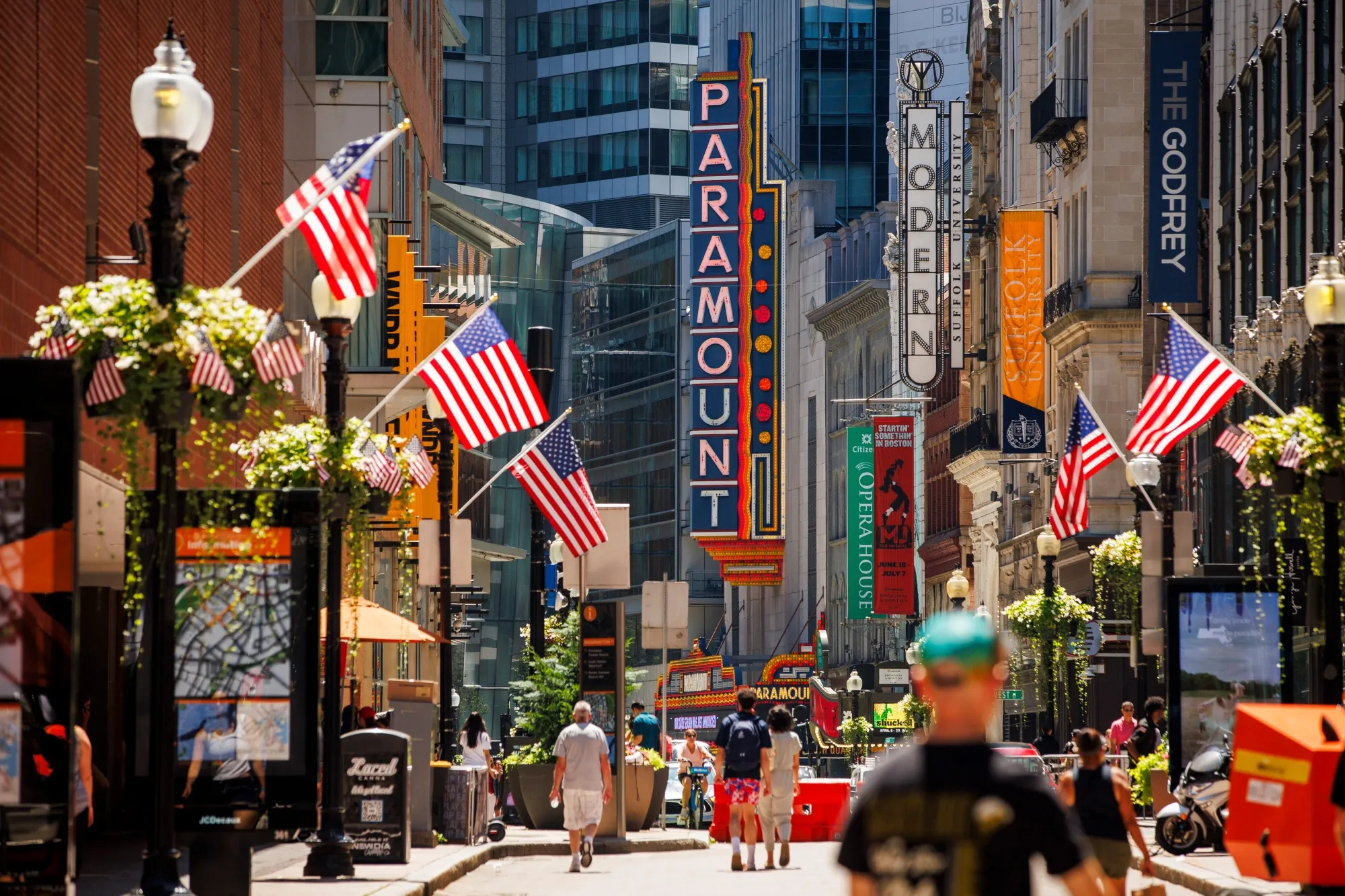 Pedestrians in the Downtown Crossing neighborhood of Boston.
