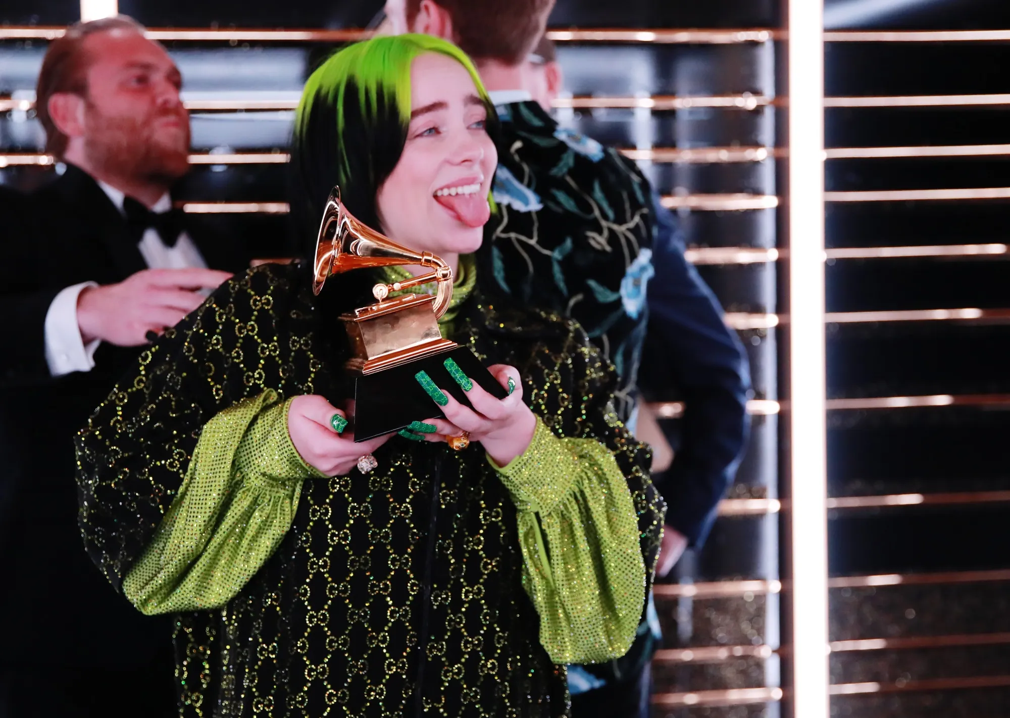 Billie Eilish celebrates during the GRAMMY Awards