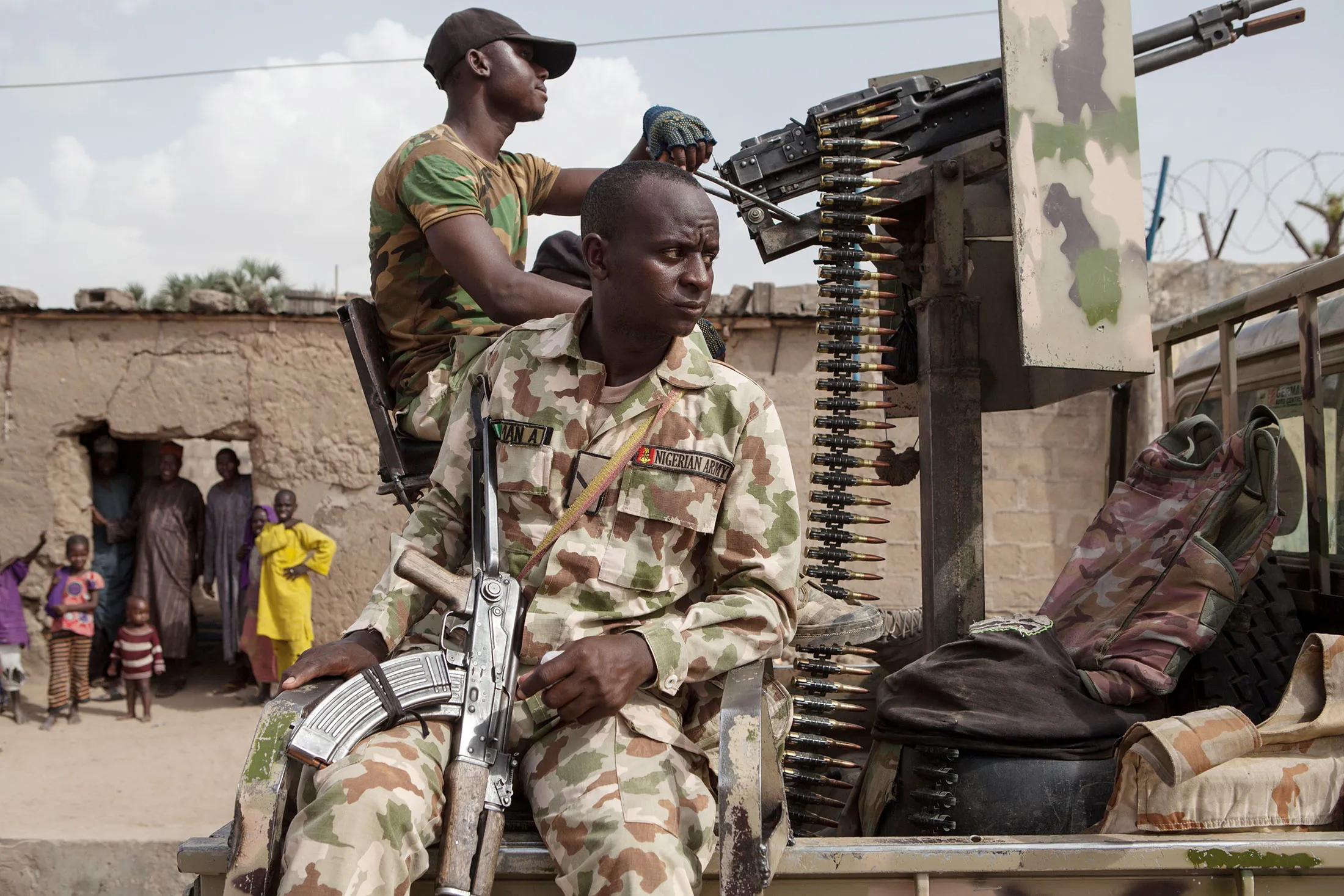 Nigerian soldiers patrol in northeastern Nigeria.