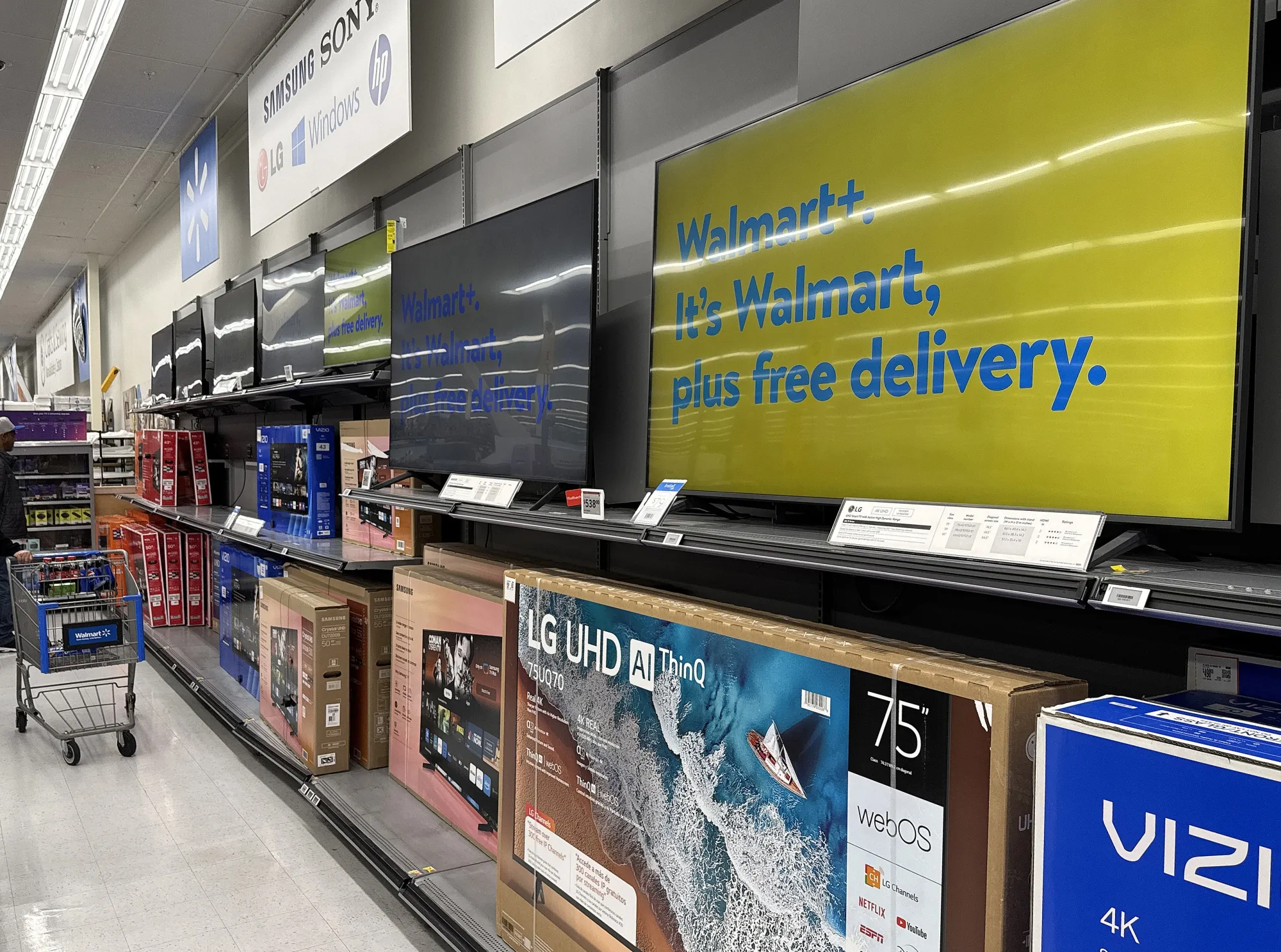 Televisions at a Walmart store&nbsp;in San Leandro, California.&nbsp;