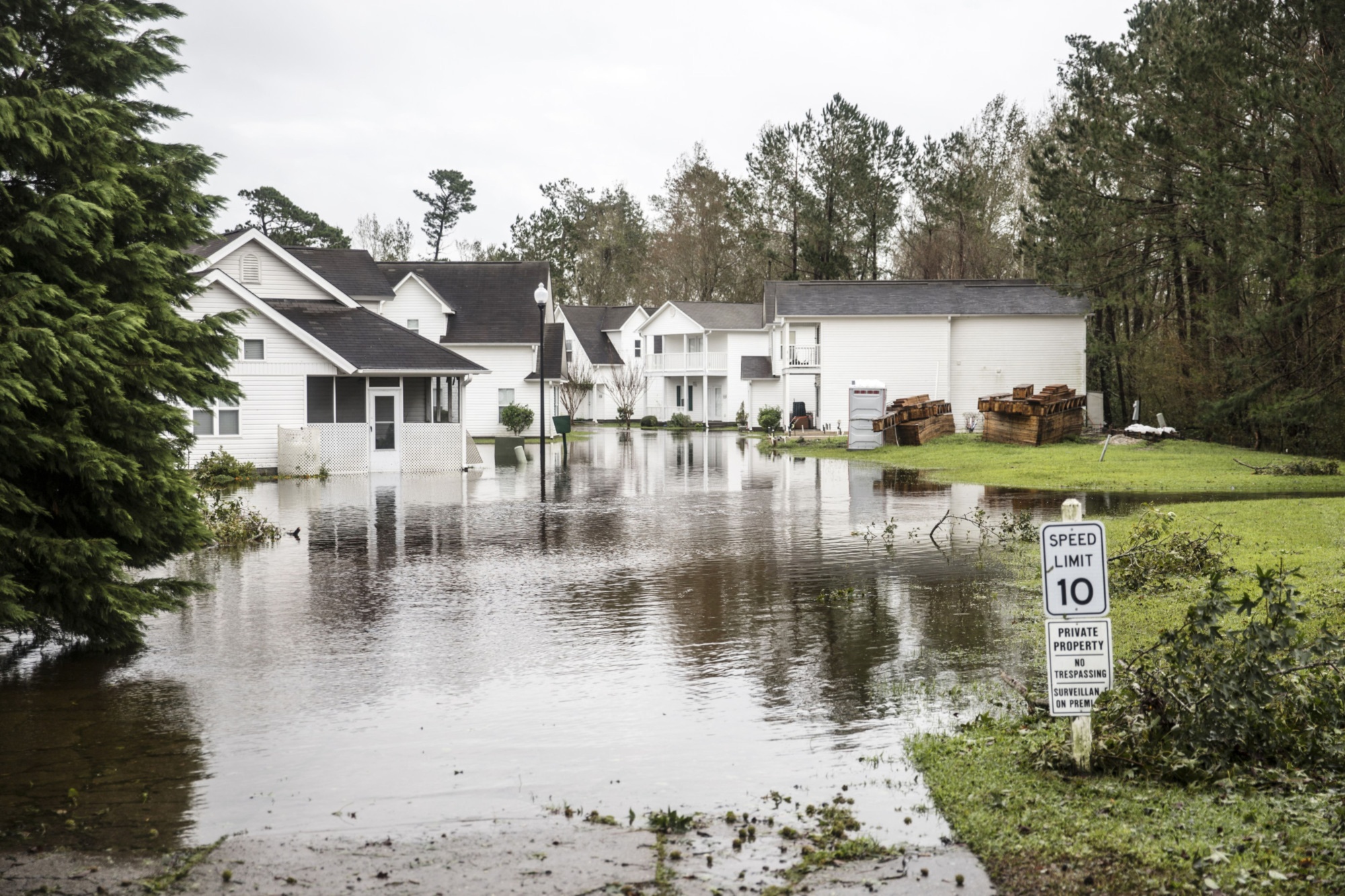 Flood waters surround homes after Hurricane Florence hit Wilmington, North Carolina, in 2018.&nbsp;Worldwide losses from extreme weather events reached more than&nbsp;$3 trillion from 2010 to 2020.&nbsp;