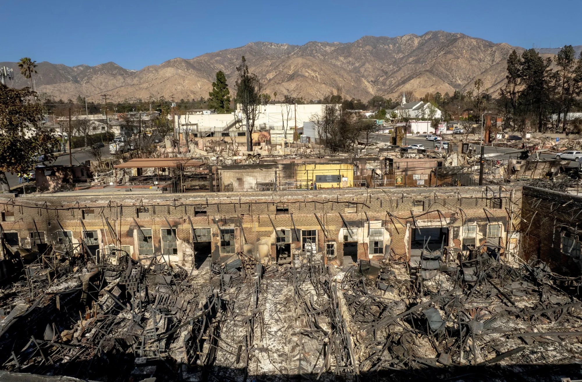 A burned building following the Eaton Fire in Altadena, California.