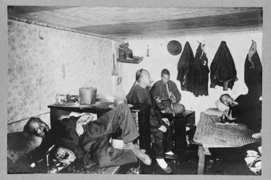 Widely circulated as a photo of an opium den, the photographer has never made clear if it really is.