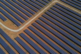 Rows of photovoltaic panels.
