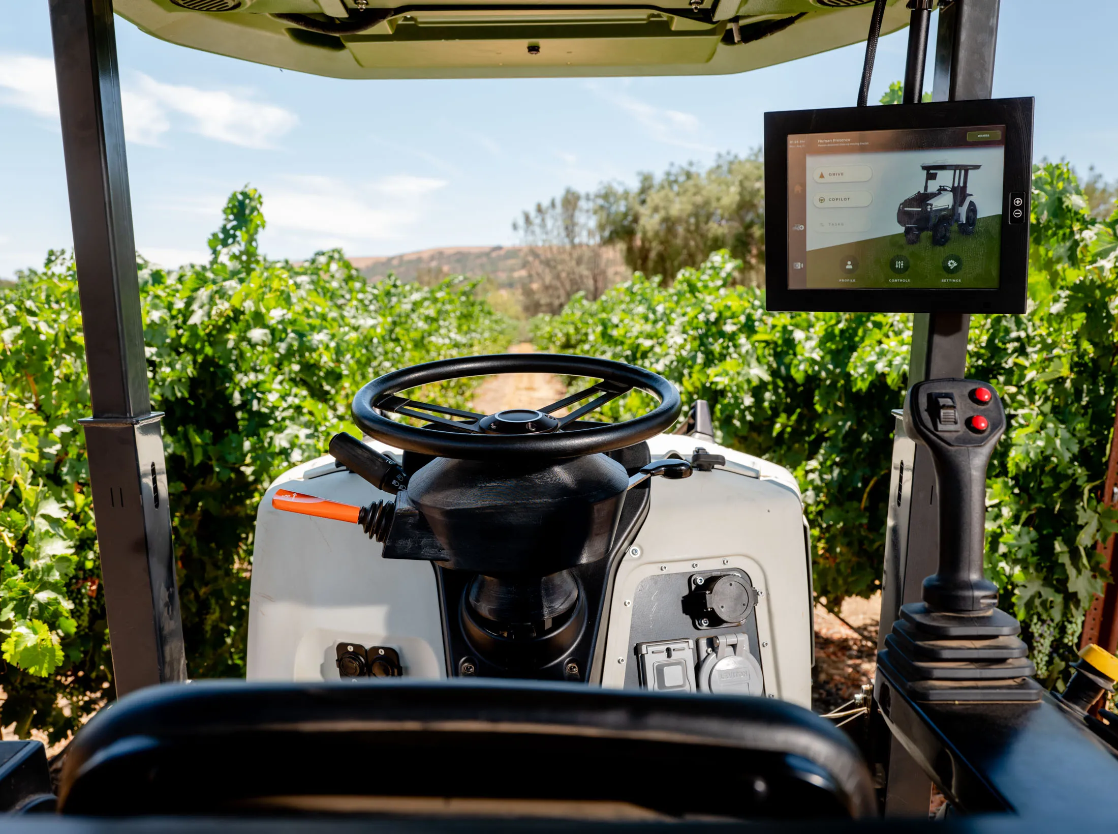 A Monarch Tractor at a vineyard test site in California.