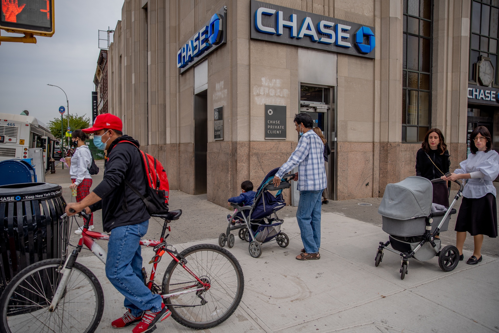 Walkway in front of a branch of JPMorgan Chase & Co. bank in the Midwood neighborhood of Brooklyn in New York on September 24.