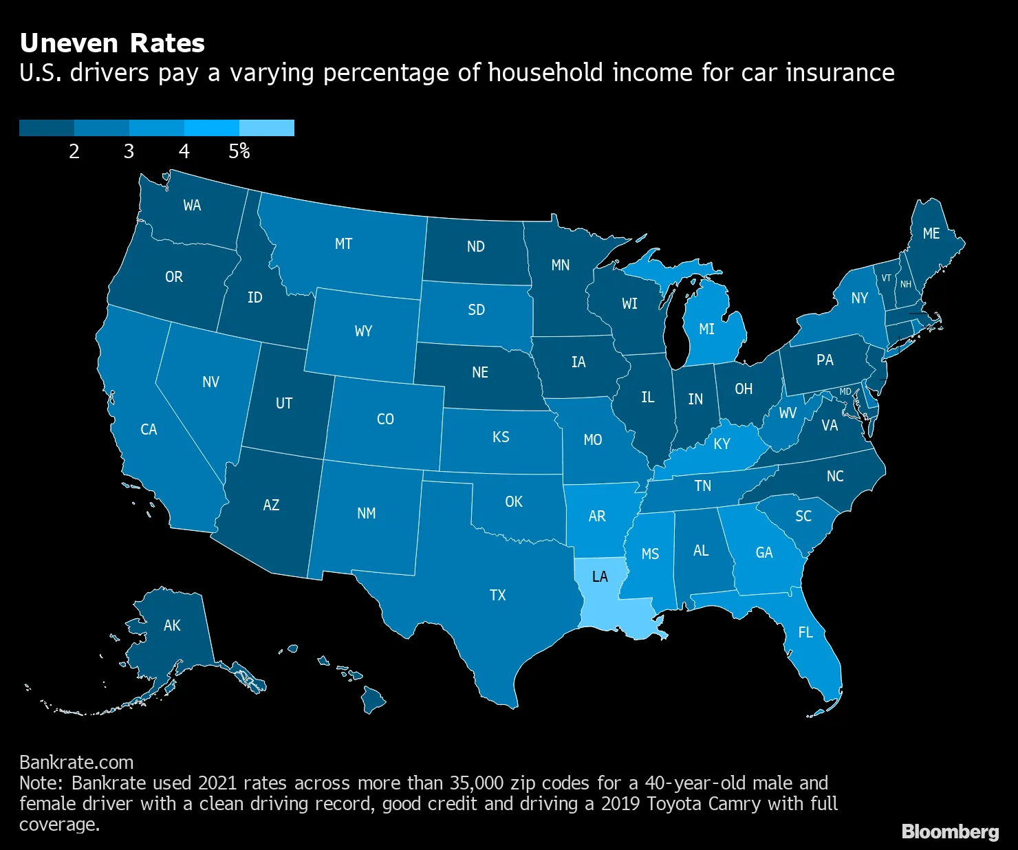 Are You Paying Too Much for U.S. Car Insurance? Try Moving: Map - Bloomberg