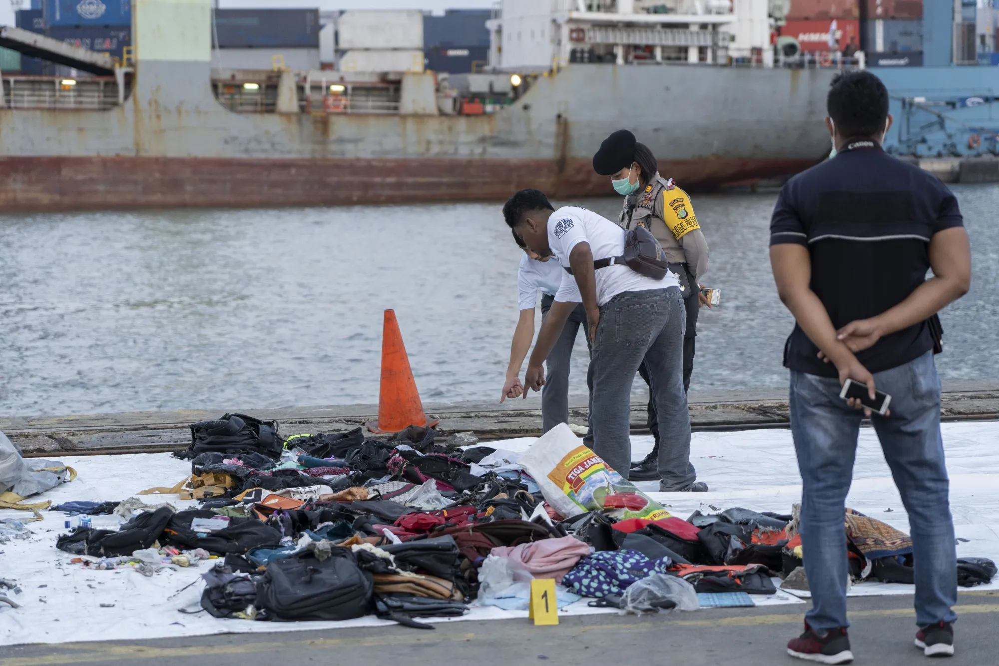 Debris from the Lion Air plane found by the SAR team at evacuation center setup at Tanjung Priok Port in North Jakarta, Indonesia, on&nbsp;Oct. 29, 2018.
