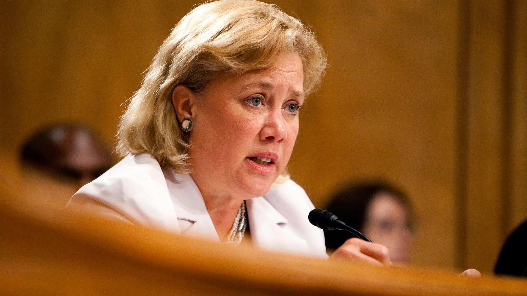 Senator Mary Landrieu, a Democrat from Louisiana, speaks at a Senate Homeland Security Committee hearing about the Gulf Coast disaster and the nation's response to the Deepwater Horizon oil spill, in Washington, D.C., U.S., on Monday, May 17, 2010
