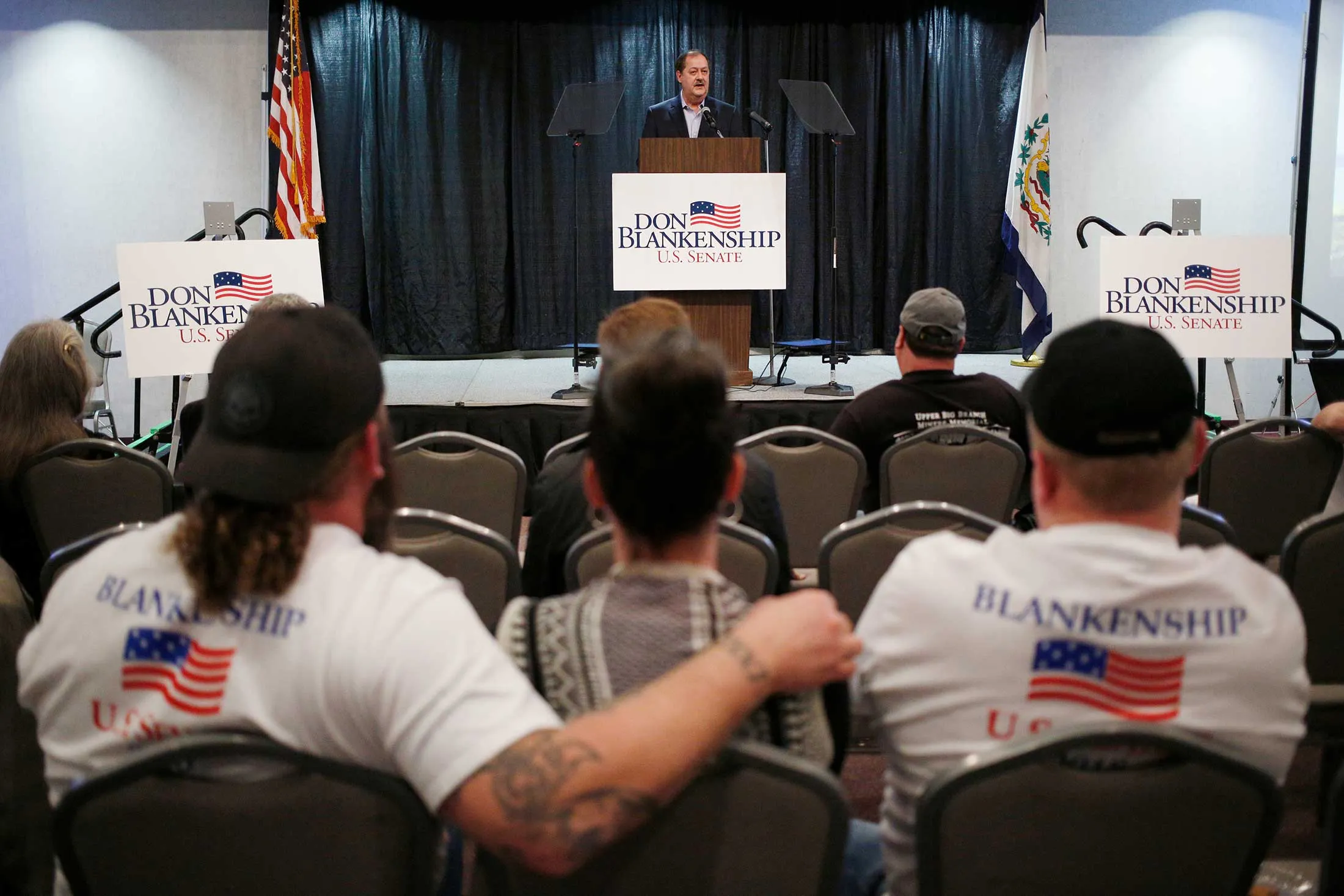 Don Blankenship, former&nbsp;chief executive officer of Massey Energy, speaks at a campaign event in Huntington, W. Va., on Feb. 1.